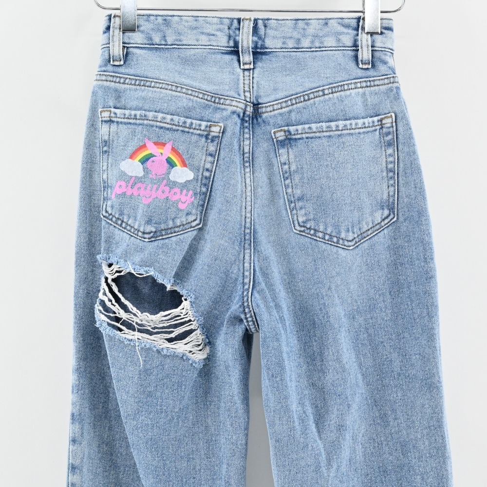 Playboy X Pacsun Slash Mom‎ Jeans Size 25 Distressed Rainbow Paint Pocket Pride - Picture 11 of 12